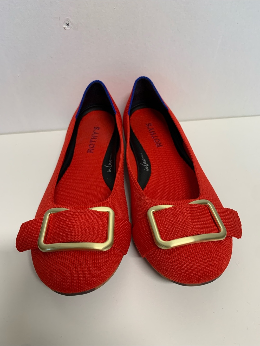 Rothy's Red Flats with Gold Buckle Accent - Picture 2 of 9